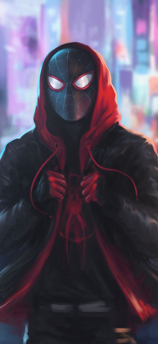 spider-man, superhero, miles morales, marvel, sony, comics, cartoon, movie, hood, art