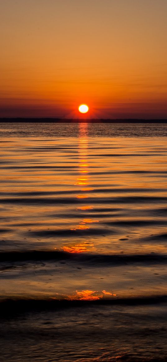 sea, sunset, sun, waves, dusk