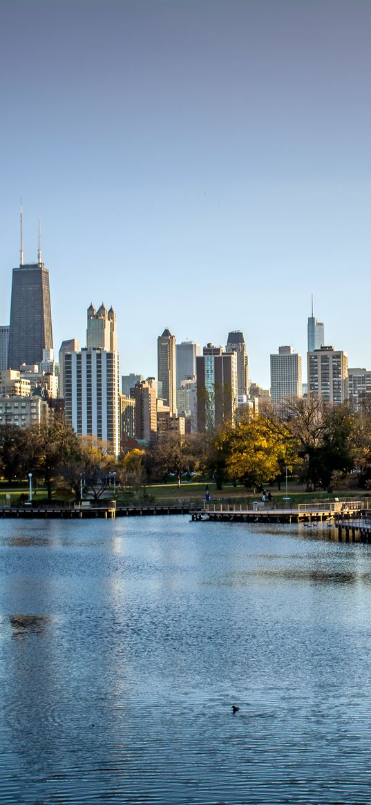 city, river, buildings, park, chicago