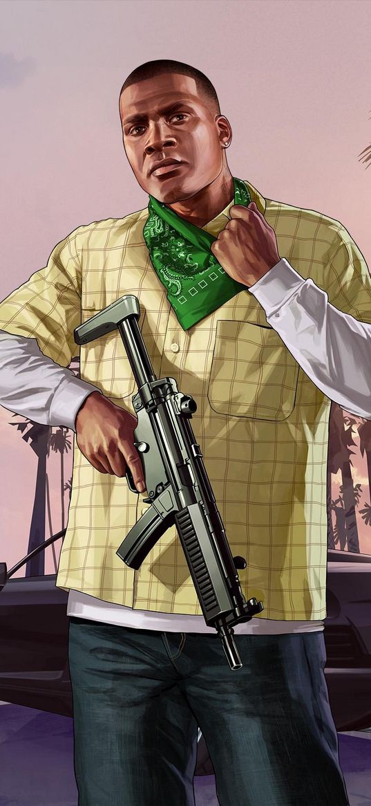 grang thief auto, gta 5, gta, franklin, games, weapons, auto, palm trees, poster