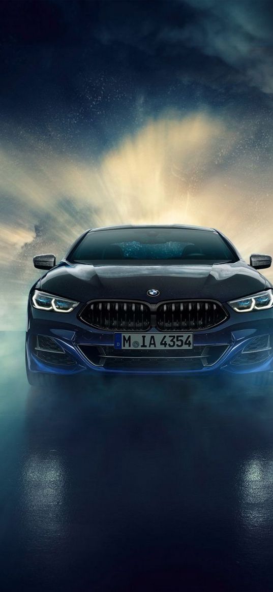 bmw, bmw m8, auto, blue auto, light, stars, smoke