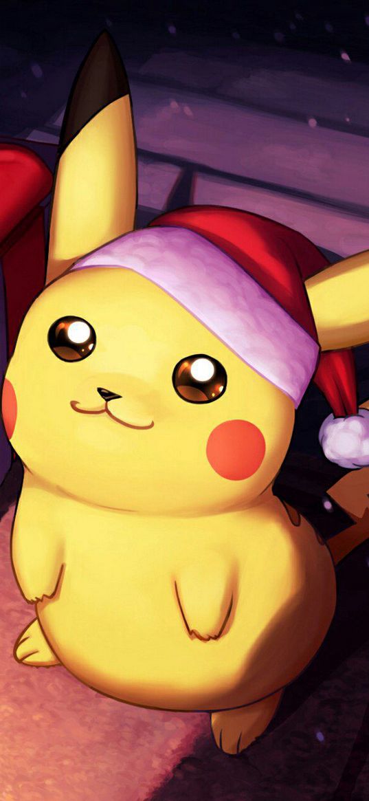 pikachu, pokemon, anime, cap, new year, gift, art