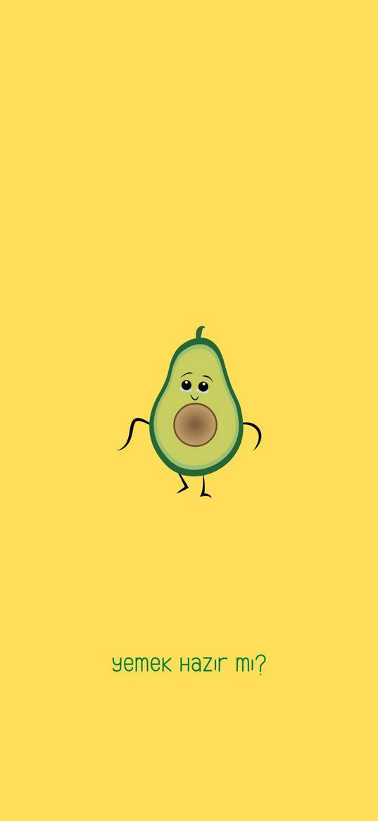 avocado, green, loneliness, yellow background