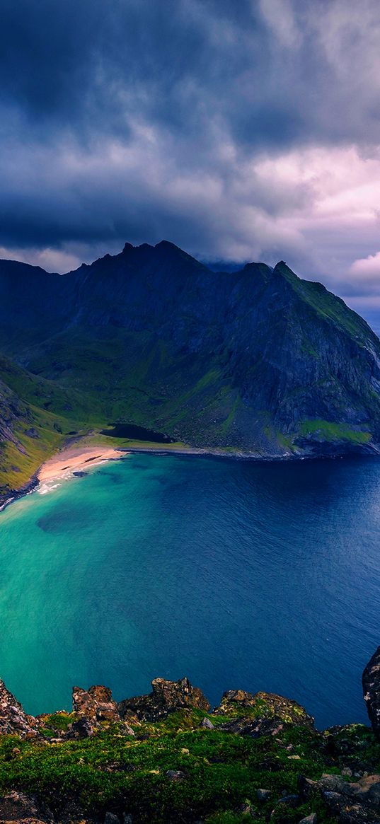 island, mountains, sky, ocean, blue, trees, beach