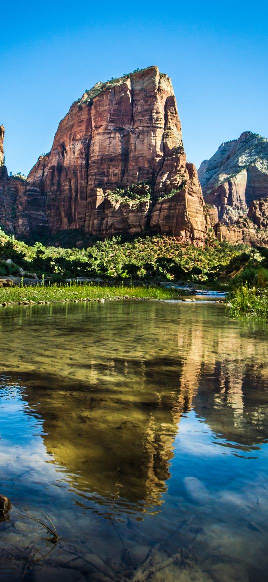 rocks, pond, reflection, nature