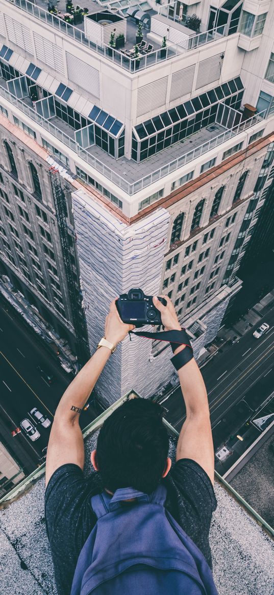 photographer, camera, buildings, height