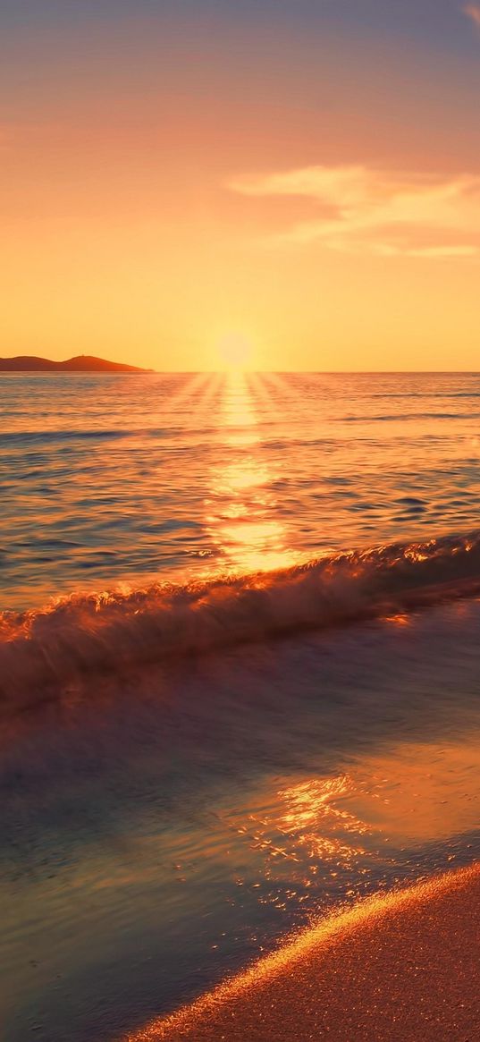 sunset, sun, sky, summer, golden hour, sea, waves, beach