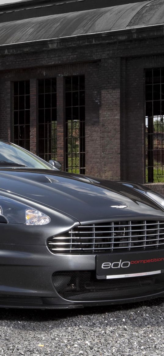 aston martin, dbs, 2010, gray metallic, front view, cars, building