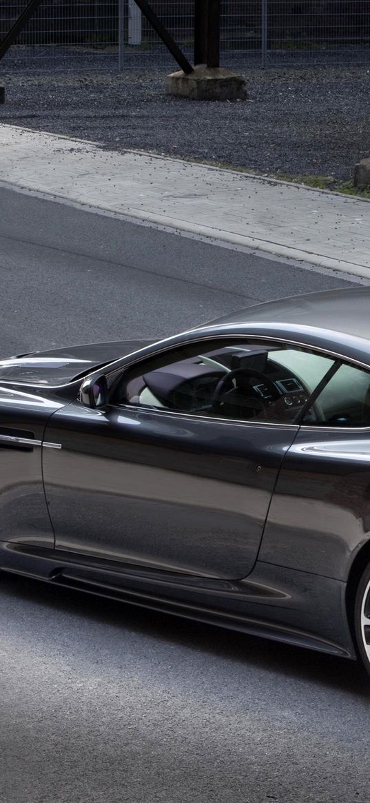 aston martin, dbs, 2010, metallic gray, side view, style, asphalt