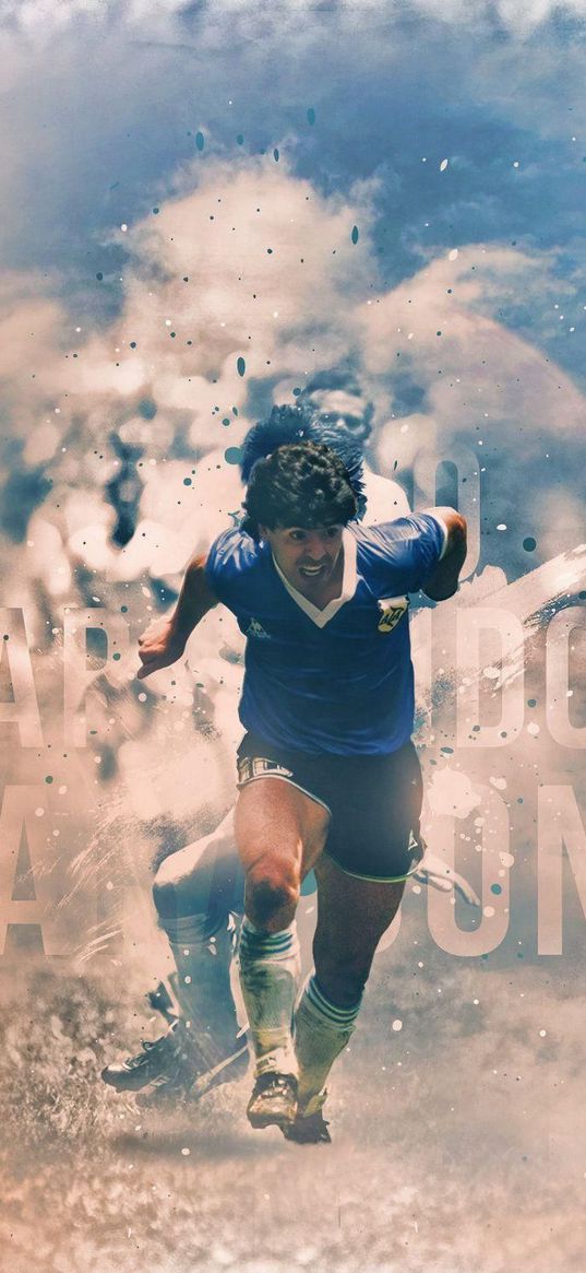 diego armando maradona, football player, football, running, smoke, emotions