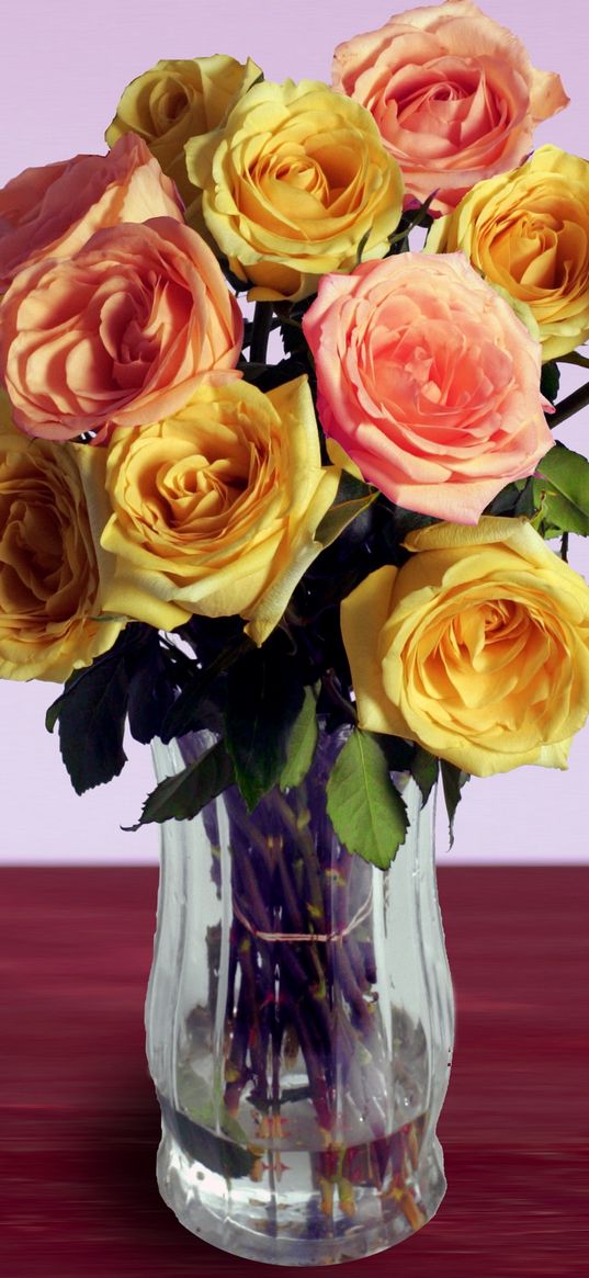 roses, loose, bouquet, vase