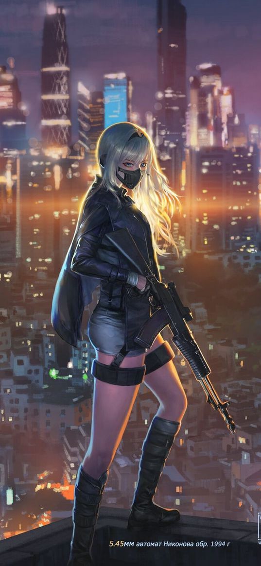 frontline girl, girl with a gun, automatic, anime, city