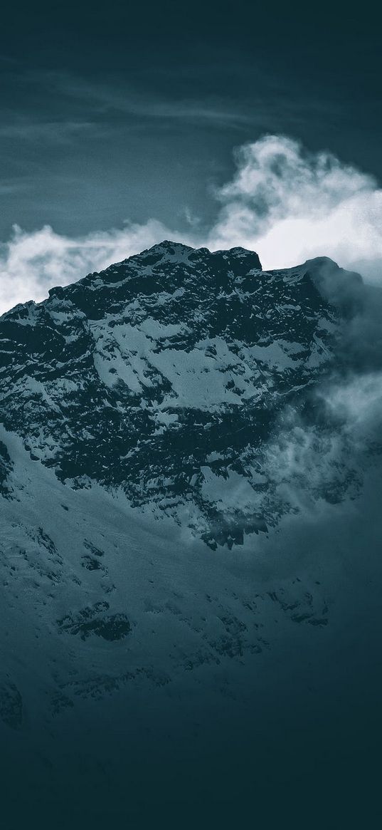 mountains, snow, winter, clouds, top, nature