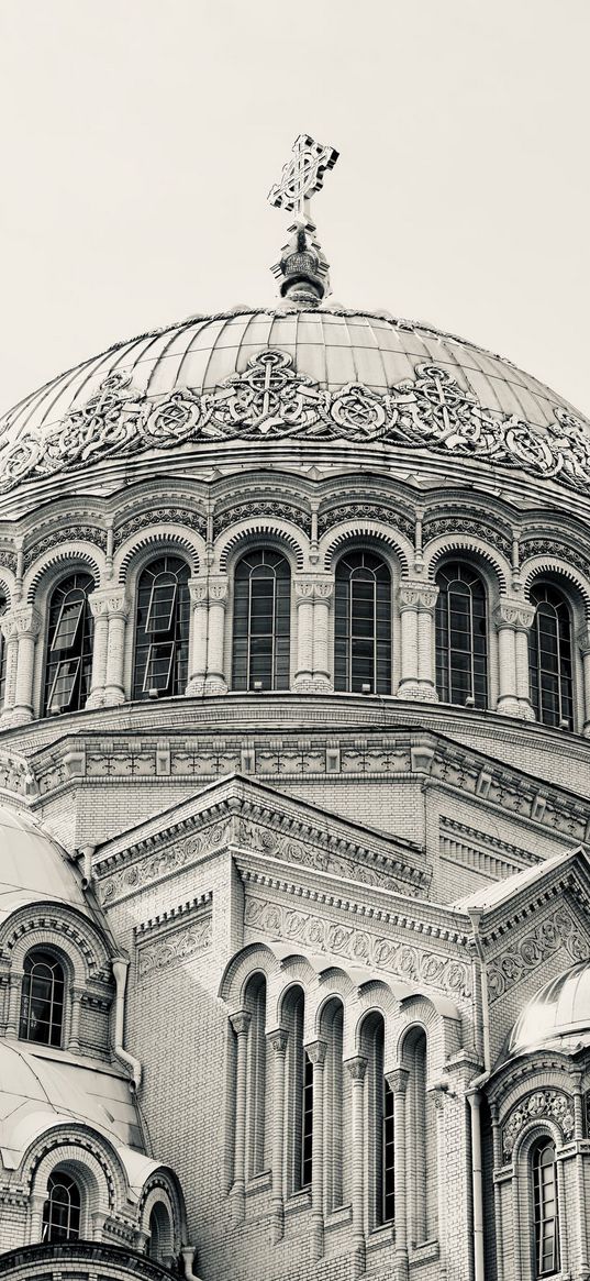 naval nikolsky cathedral, st. petersburg, kronstadt, temple, architecture, black and white, bw