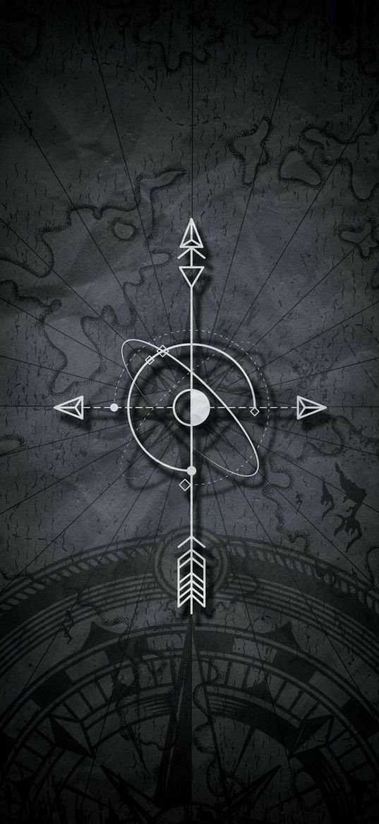 arrow, pointers, compass, map, world, black and white