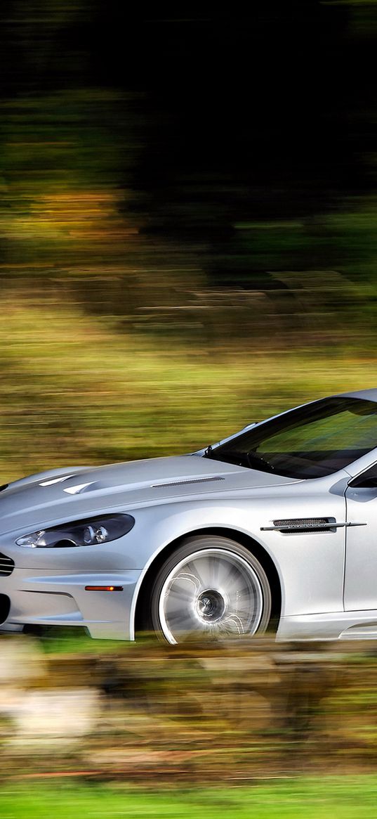 aston martin, dbs, 2008, white metallic, side view, car, speed