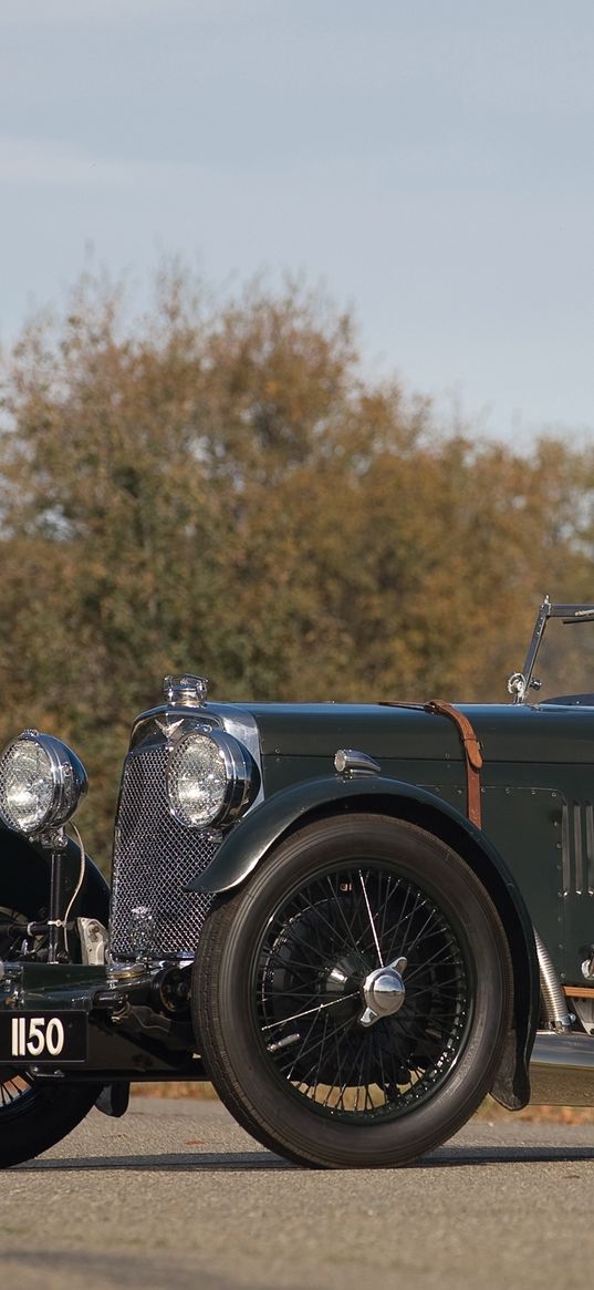 aston martin, international, 1929, green, side view, retro, trees