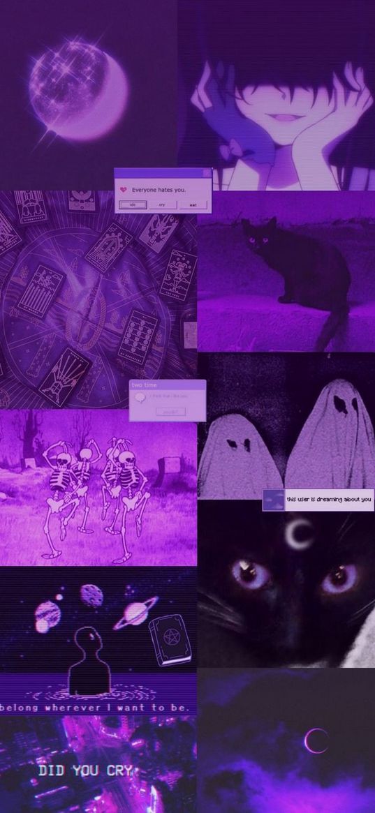 collage, lilac, purple, mysticism, cat, ghosts, funny