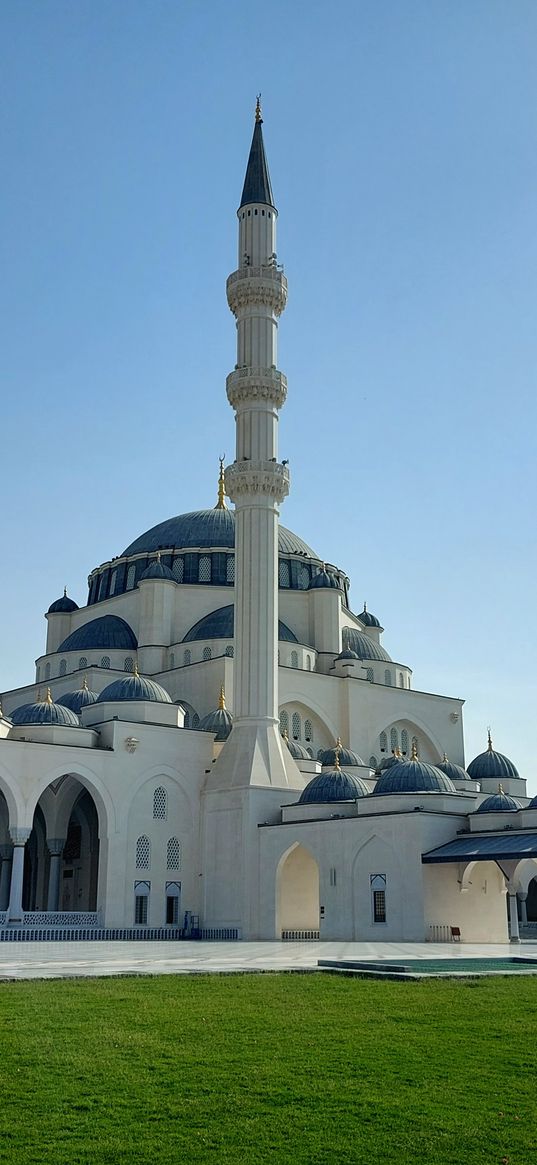 mosque, masjid, blue sky, islam, green