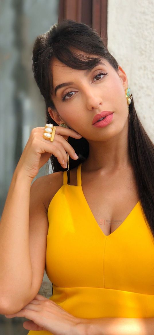 nora fatehi, actress, indian, girl, dress, yellow