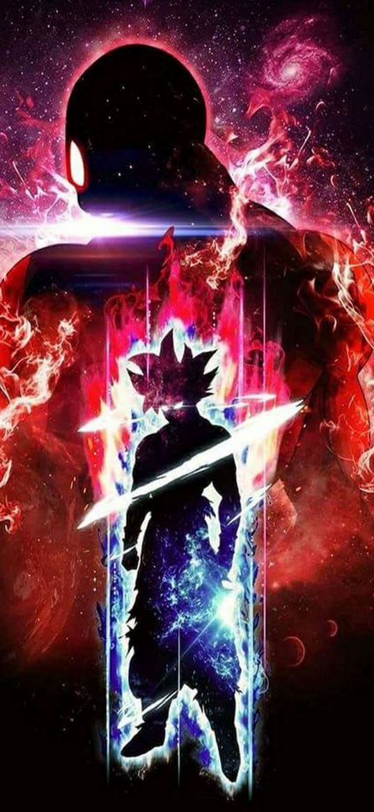 goku, jiren, dragon ball, anime, characters, super power, glow, art