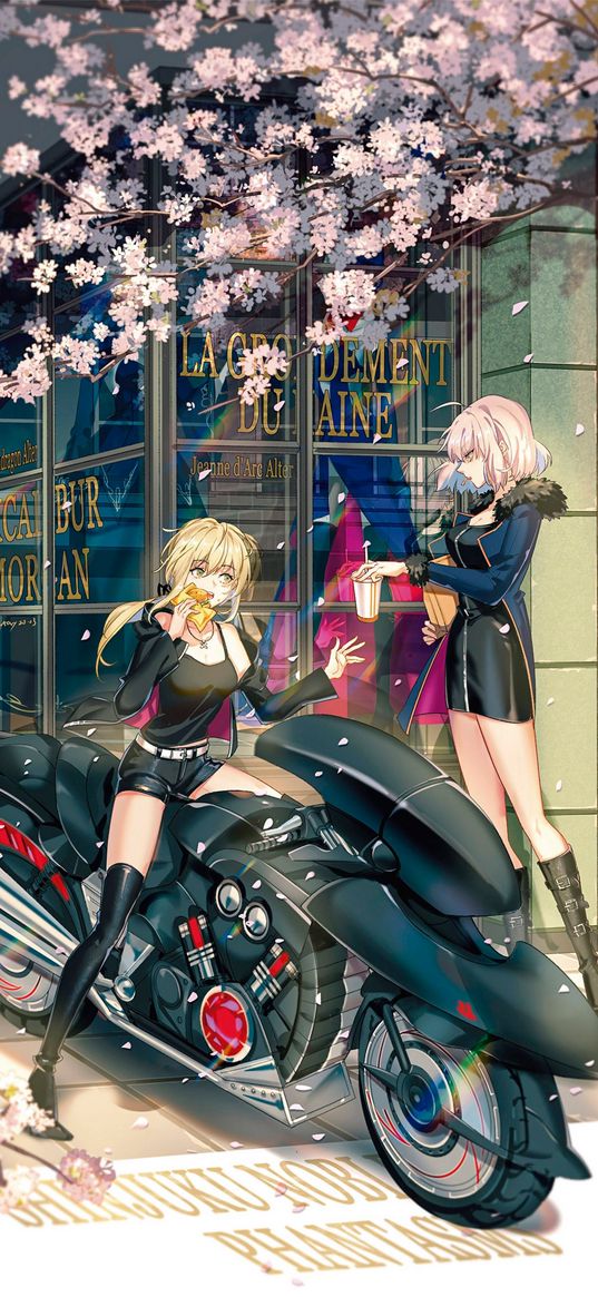 faith, saber alter, games, girl, motorcycle, sakura, art