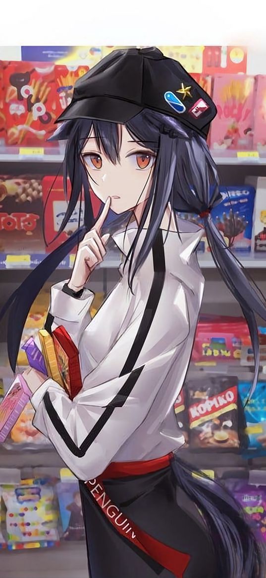 girl, anime, art, supermarket, cereal