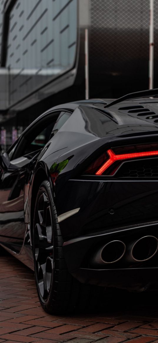 lamborghini, sport car, car, black, street, building