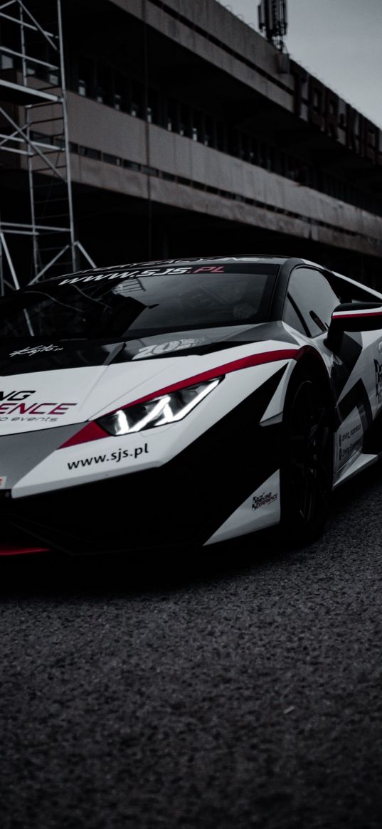 lamborghini, sport car, car, white, black, red, lettering