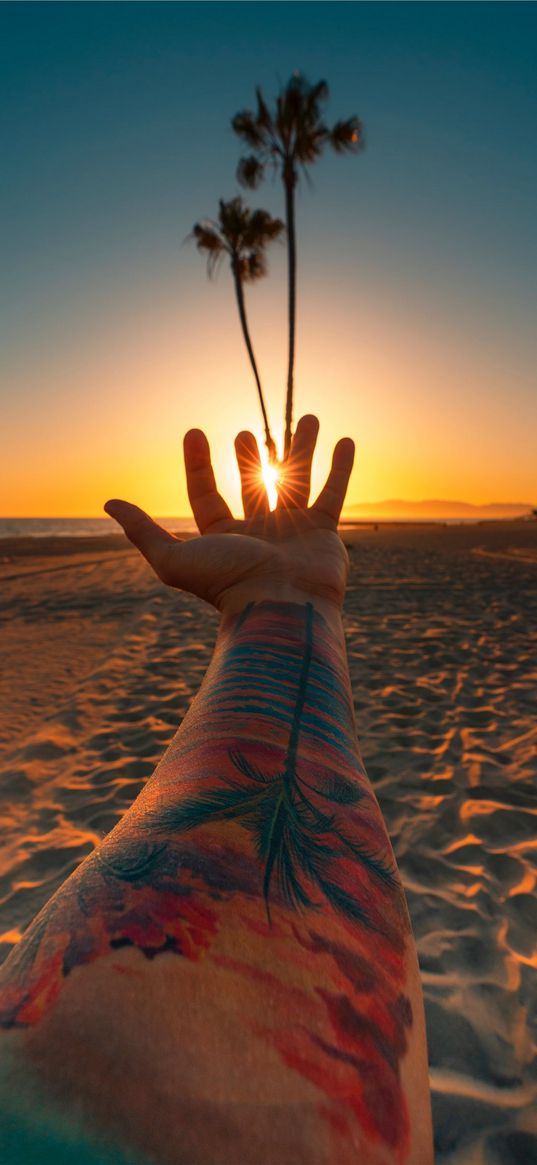 tattoo, arm, beach