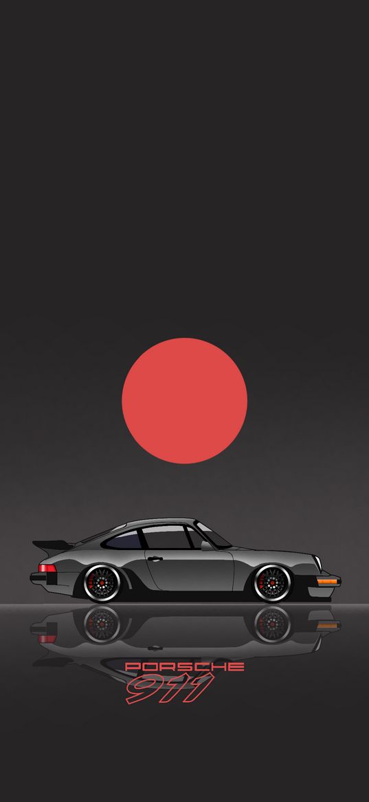 porshe 911, red sun, car, art, black