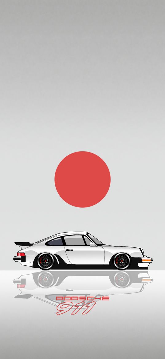 porshe 911, red sun, car, art, white