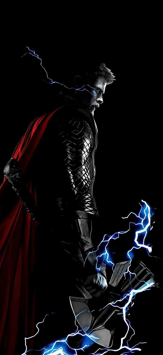 thor, superhero, god of thunder, mjolnir, lightning, marvel, dark