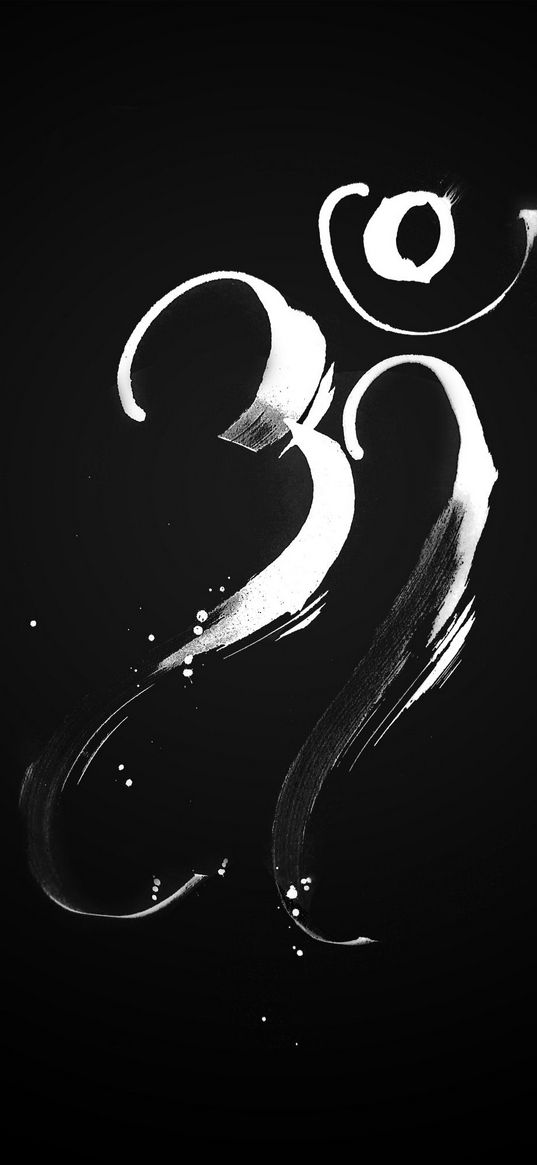 om, symbol, hinduism, paint, brushstrokes, white, black background