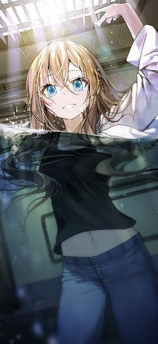 girl, anime, art, hatch, water