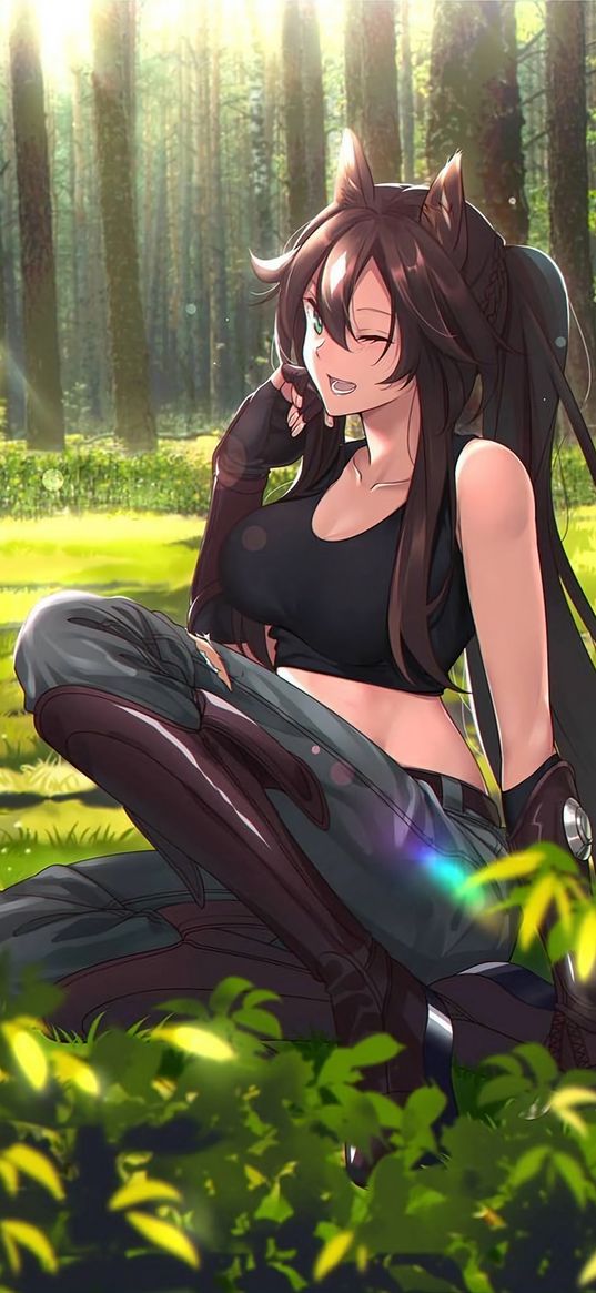 meteor, arknights, game, anime, character, girl, ears, forest, art