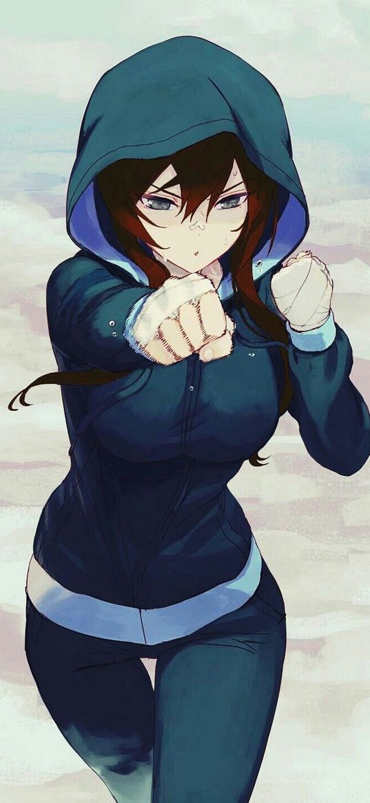 girl, anime, art, fighter, fist, athlete