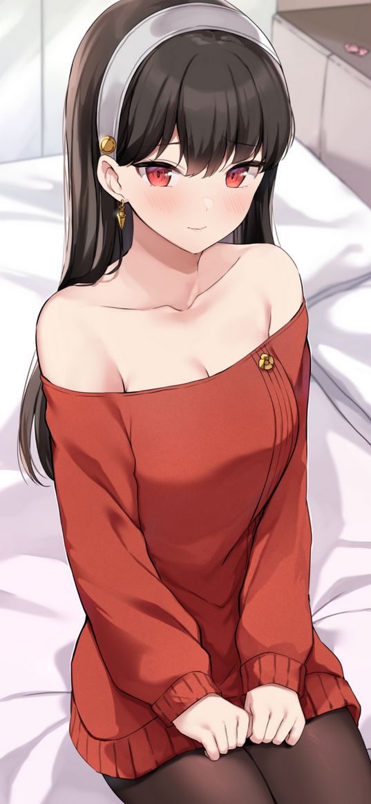 yor forger, spy x family, anime, girl, bed, sweetheart, art