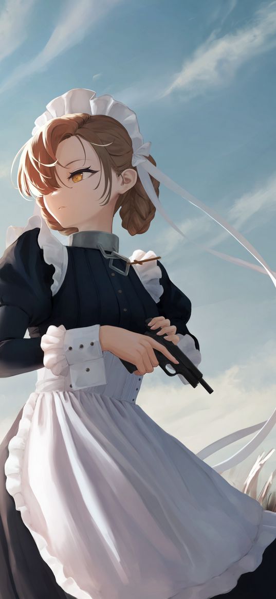 sheffield, azur lane, anime, girl, game, art, sky, weapon