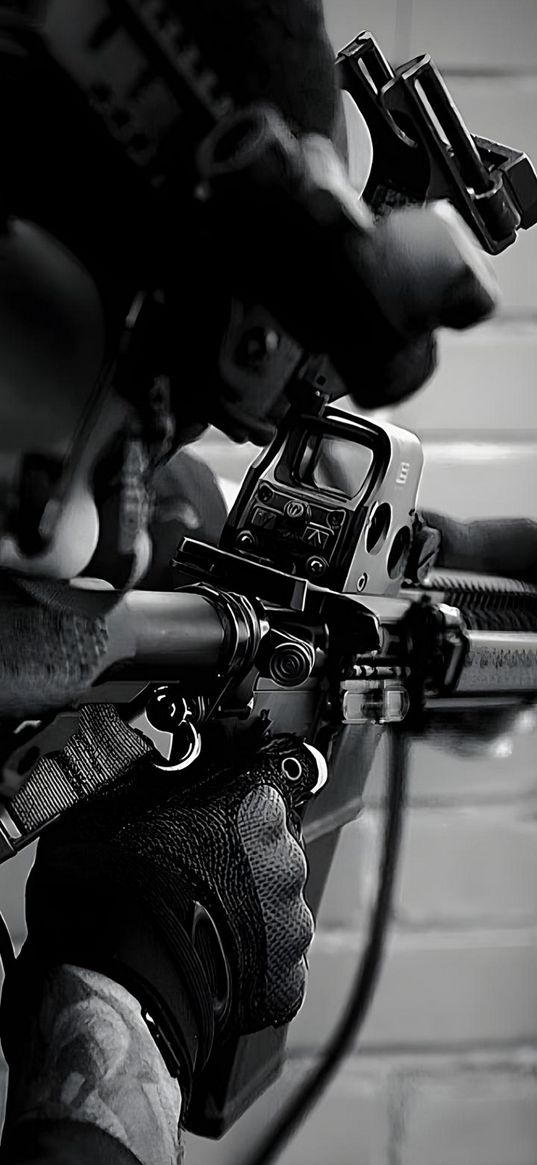 special forces, army, weapons, rifle, black and white, bw