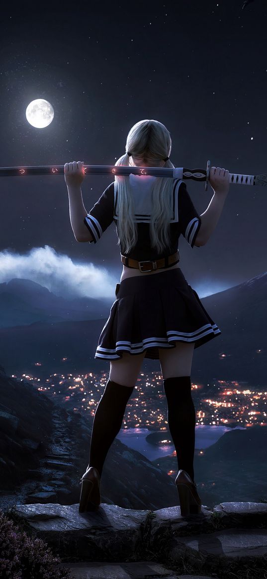 sucker punch, babydoll, cinema, girl, schoolgirl, katana, city