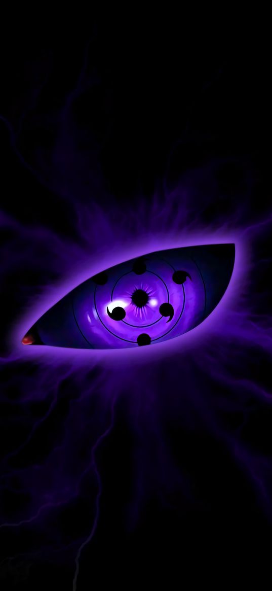 naruto, rinnegan, eye, purple, light, black background