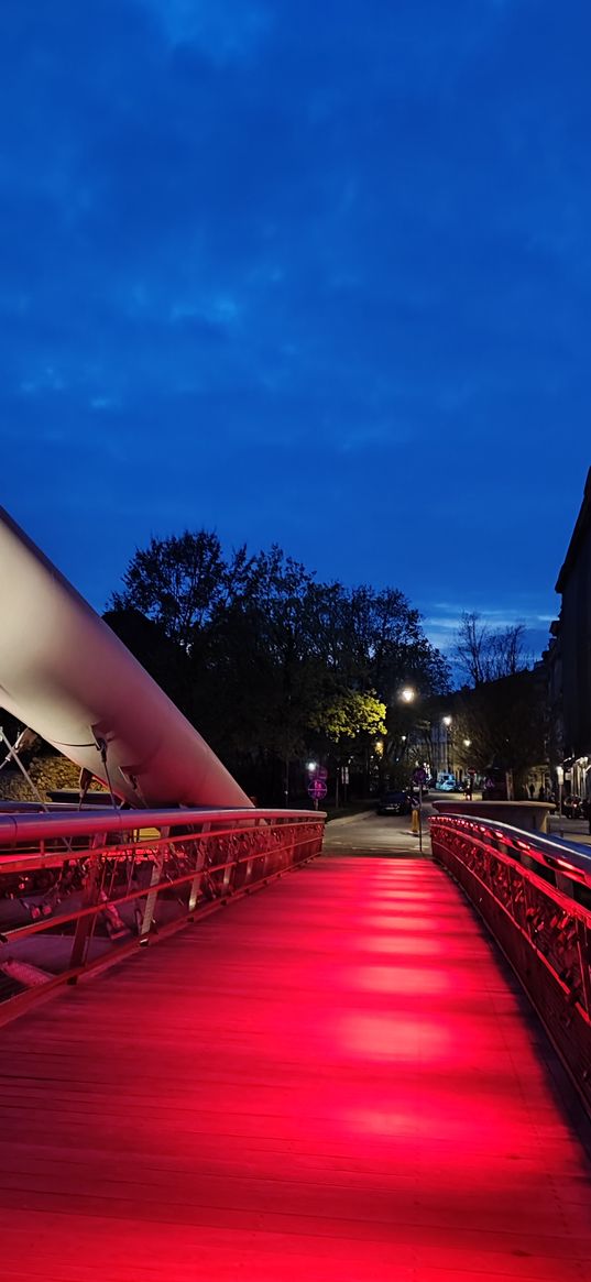 krakow, poland, city, evening, bridge, red, sky, blue