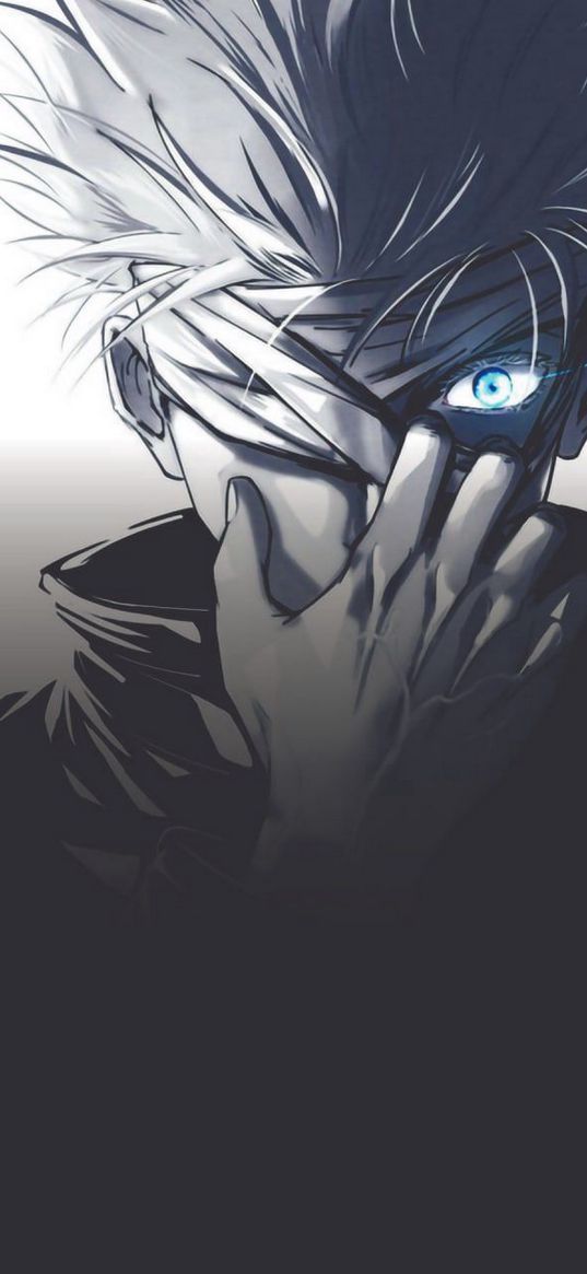 jujutsu kaisen, gojo, anime, mask, bandage, eye, light