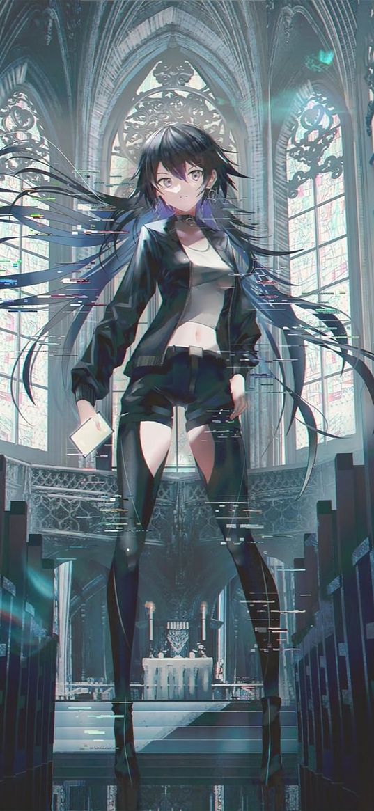 koko, virtual youtuber, singer, girl, interference, long hair, temple, gothic, anime, art