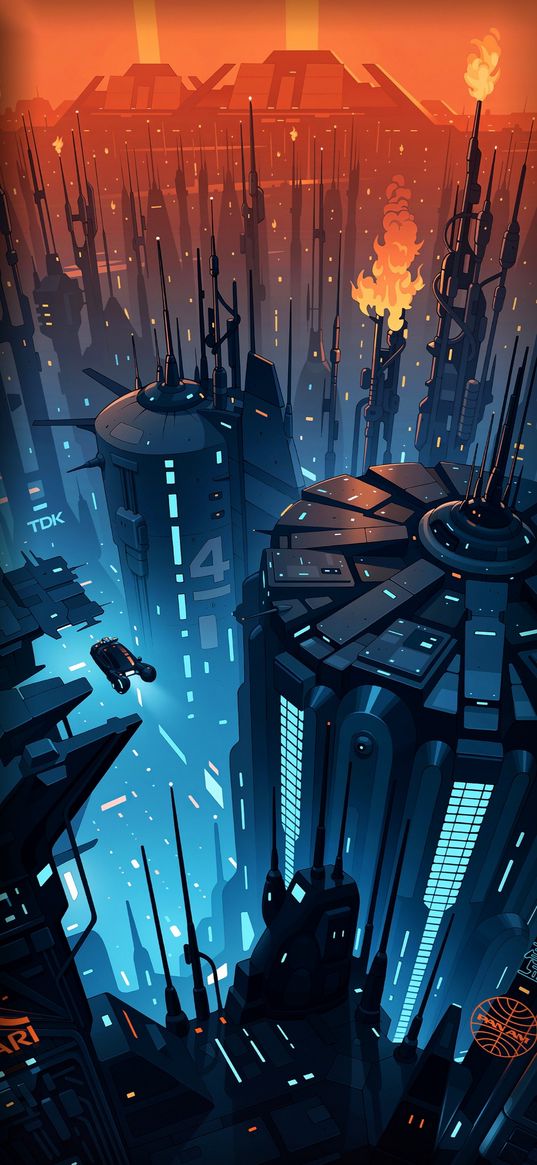 city, cyberpunk, futurism, neon, light, buildings, architecture, art