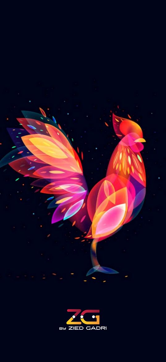 cock, bright, digital art, black background