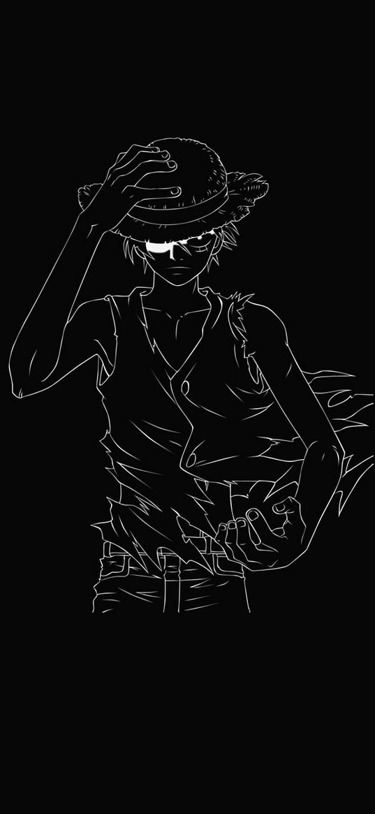 one piece, luffy, pirate, anime, guy, art, bw, black and white