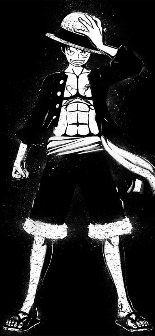 one piece, luffy, pirate, anime, guy, art, black and white, bw