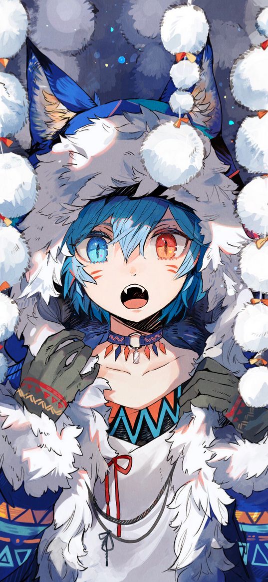 guy, ears, claws, fangs, wool, cute, anime, art